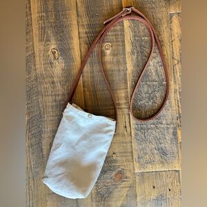 Crispy White Linen Crossbody Bag with Leather Adjustable Strap